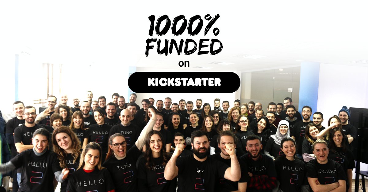 We just hit 1000% funding on #Kickstarter. From each member of our team, THANK YOU! If you believe in our project as much as we do, become a #HELLO2 backer. Next stop---> Reaching 1000 Kickstarter backers and we are counting on you! kck.st/2PQOBod
