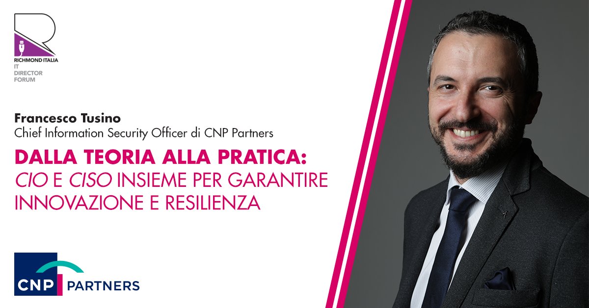 L'#InformationSecurity è una tra le sfide più grandi per le aziende che affrontano la trasformazione digitale. Oggi e domani <a href="/franzlab/">Franz</a>, CISO di #CNPPartnersItalia, ne parlerà all'IT DIRECTOR FORUM 2018 di Rimini. #richmondeventi #richmonditalia #ITDFItalia #ciso #cio