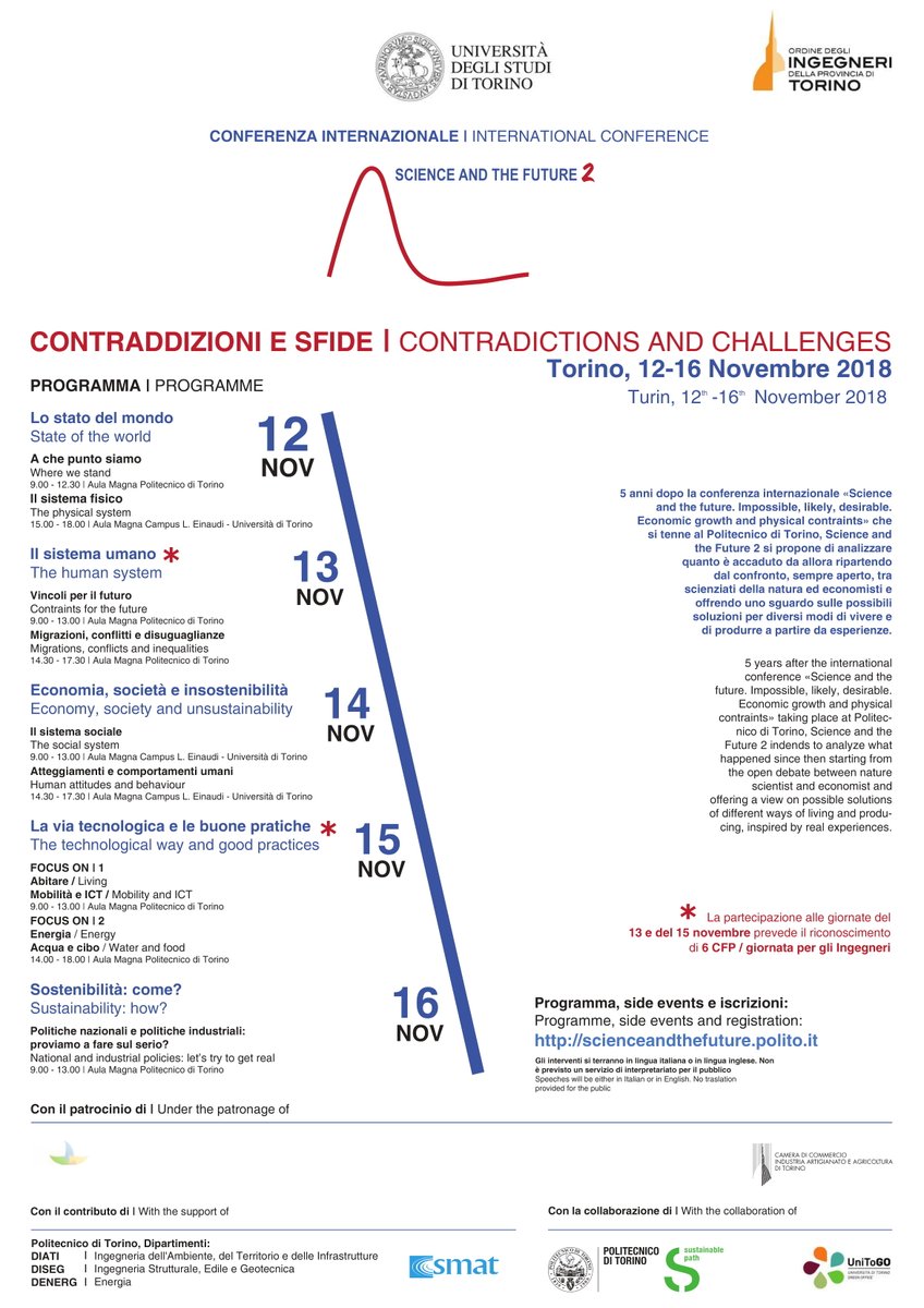 <a href="/SF2conference/">Science and the Future</a>: contraddizioni e sfide
12-16 Novembre

Programma completo su green.unito.it