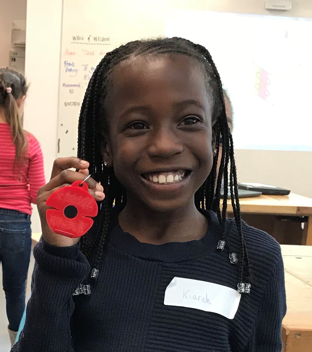 BlackheathDT's tweet photo. SHINE!  SHINE!  SHINE!  Featuring Smiley Simona, Cheeky Kiarah and Feisty Tyra (plus others) making CAD/CAM remembrance keyrings.  What a great bunch! https://t.co/mjh1BOIKYp
