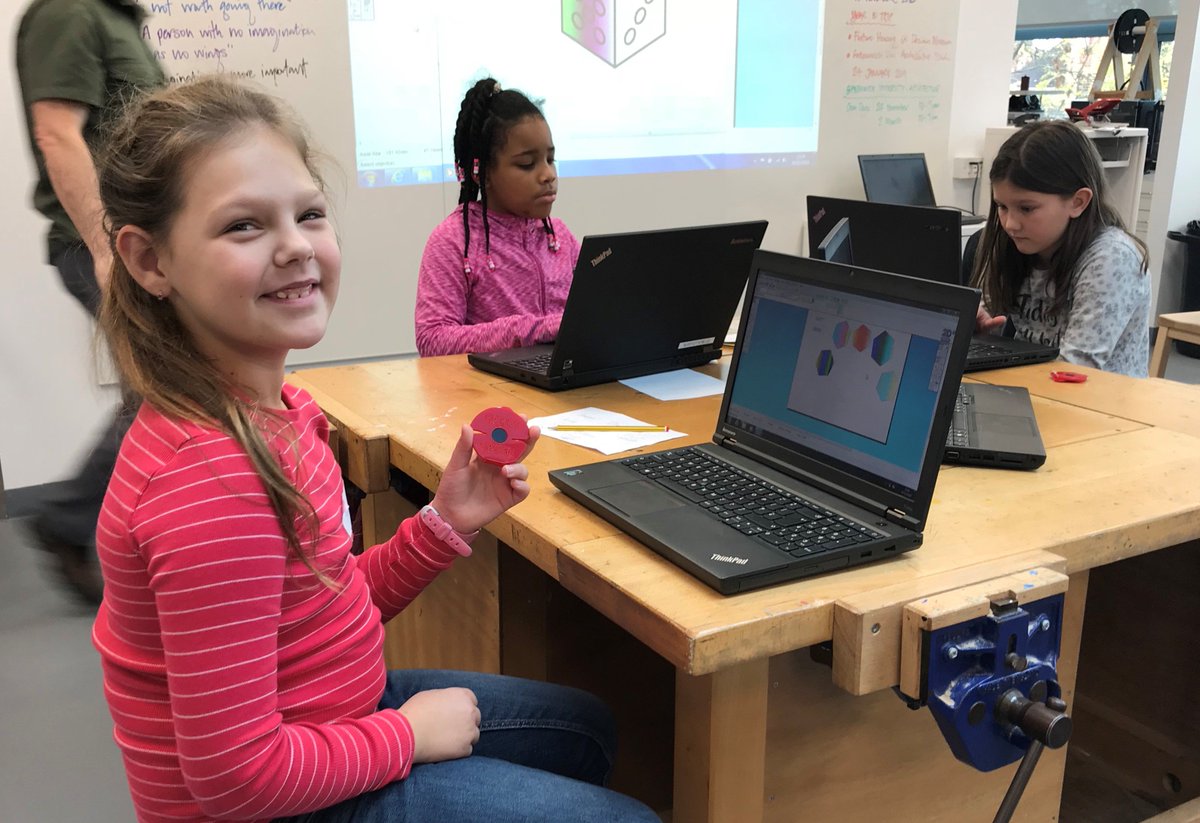 BlackheathDT's tweet photo. SHINE!  SHINE!  SHINE!  Featuring Smiley Simona, Cheeky Kiarah and Feisty Tyra (plus others) making CAD/CAM remembrance keyrings.  What a great bunch! https://t.co/mjh1BOIKYp