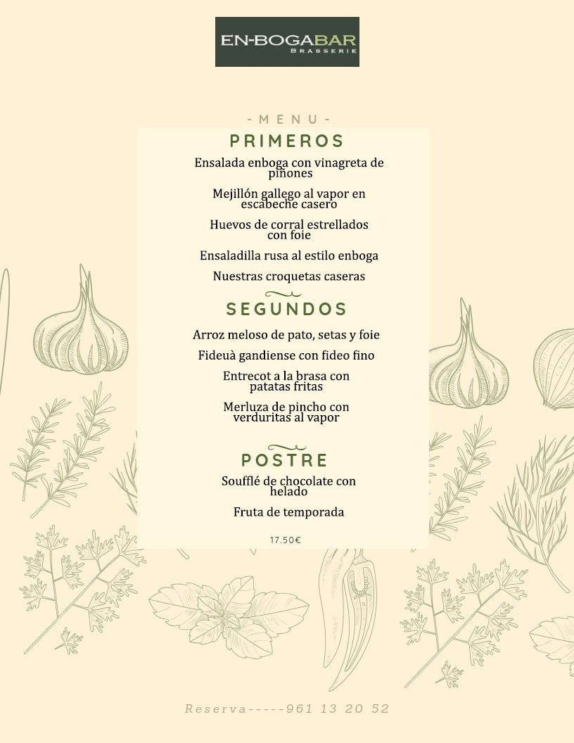 🍴Menú del día🍴

¿Qué duros son los #lunes, verdad?🙄

Date un break en Enboga y disfruta de nuestros riquísimos platos, siempre incluidos en nuestro menú del día👏

¡Feliz lunes!

#Enbogabar #Valencia #Paella #Arroces #Brasserie #Valenciacity #Pescados #Tapas #Felizlunes