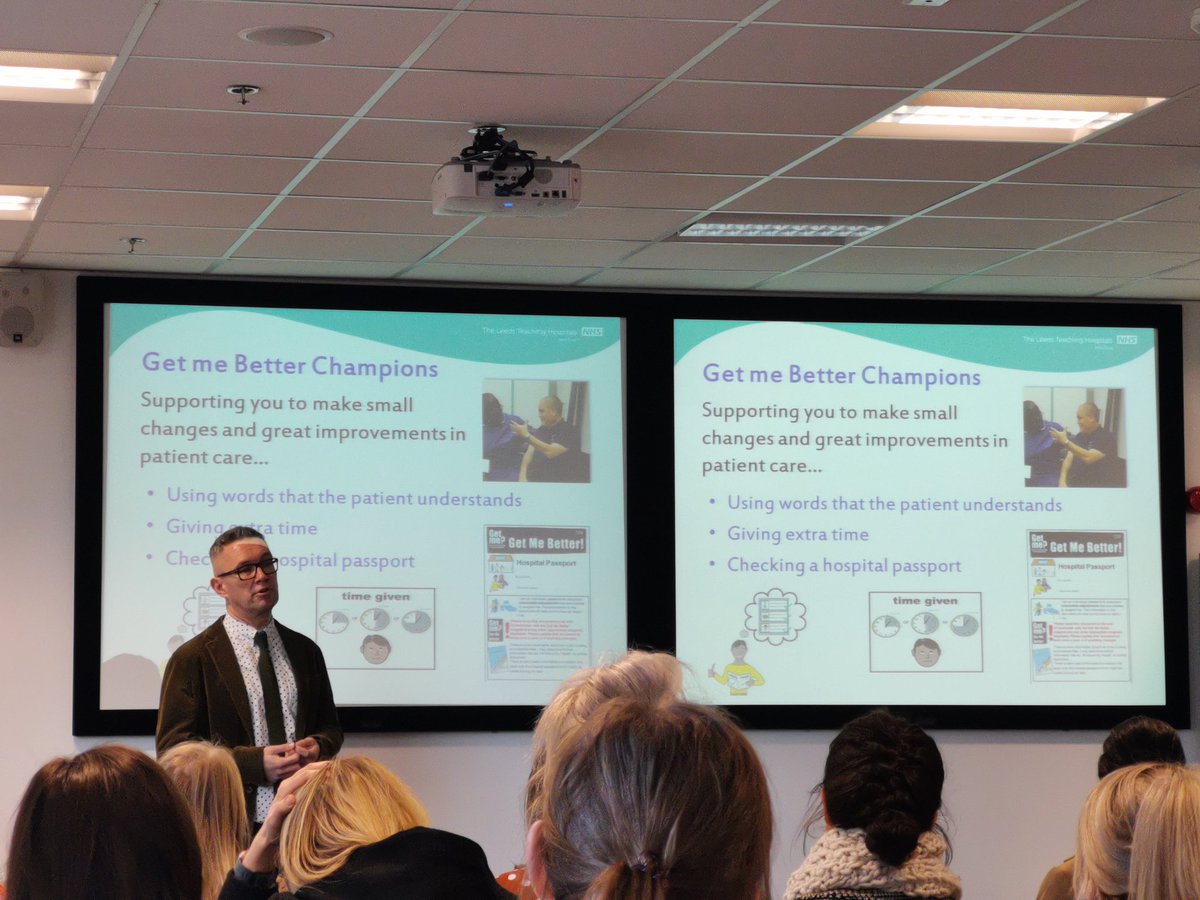 getmebetter's tweet photo. Each Monday we have corporate induction @LeedsHospitals
Today, updated slides from the @getmebetter team were presented to highlight Reasonable Adjustments for patients with  #LearningDisability and #Autistic patients. These will be shown to every new employee. #theleedsway https://t.co/SxFGkkX6Ih