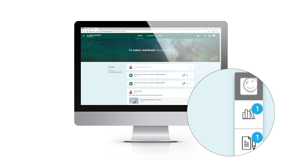 InfoMentorIS's tweet photo. Skólar sem hafa samþætt Mentor og Google geta nýtt sér Google classroom í gegnum Chrome viðbætur. Þá geta kennarar skráð viðmið úr lotum við verkefnin í Google classroom og fengið þannig allt námsmat inn á hæfnikort nemenda. https://t.co/uPiNTyvFzi