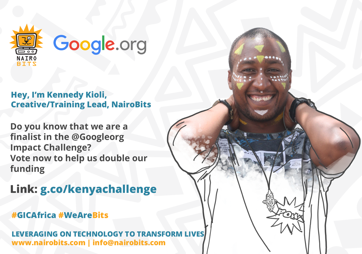 Do you know that @Nairobits is a finalist in the <a href="/Googleorg/">Google.org</a> Impact Challenge? Vote now to help us double our funding.
.
Link: impactchallenge.withgoogle.com/kenya2018/char… …
.
.
#WeAreBits #GICAfrica #BitsFamily #Nairobi #Kenya #Africa #Challenge #Google #GoogleImpactChallenge #NairoBits