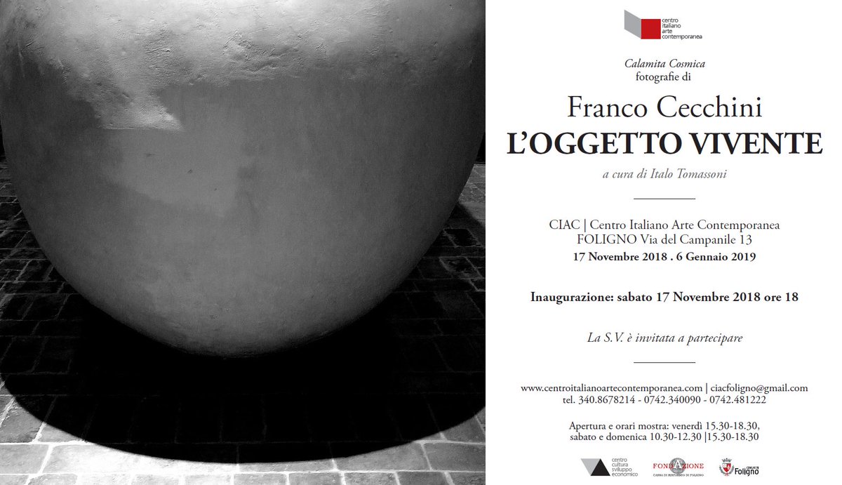 CIACfoligno's tweet photo. #inaugurazione #FRANCOCECCHINI  “L’OGGETTO VIVENTE”  A cura di Italo Tomassoni,   Dal 17 novembre 2018 al 6 gennaio 2019  @CIACfoligno  #fotografia #umbria #arte #17novembre2018 https://t.co/nSQIzKAGt5