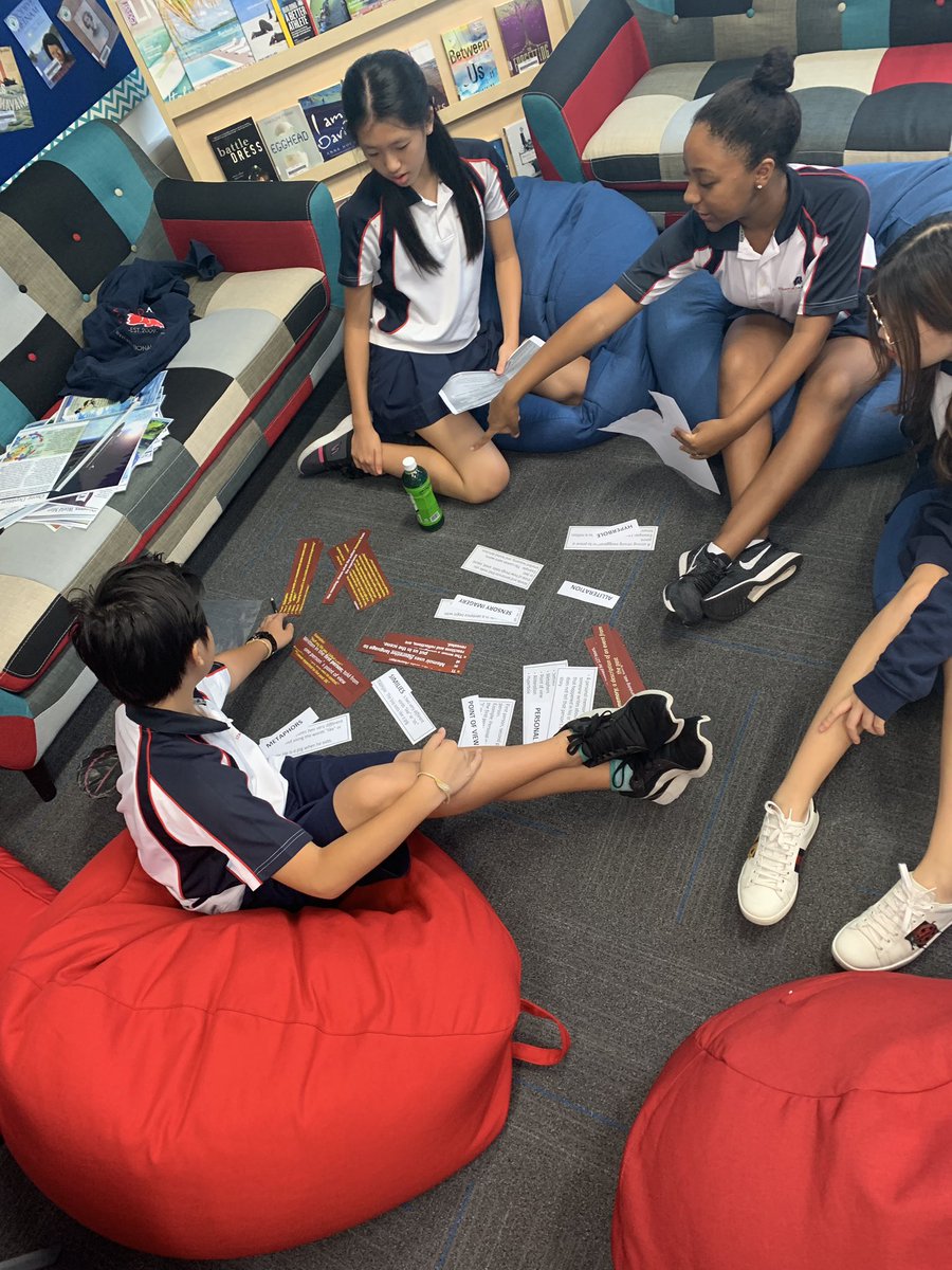 N_McLellan_'s tweet image. You’re never to old for a sorting activity, and it’s such a great way to have students collaborate and communicate with one another! Today students had to discuss and match the various features of Memoir #grade8english #learningfromoneanother #collaborationiskey #SAISrocks