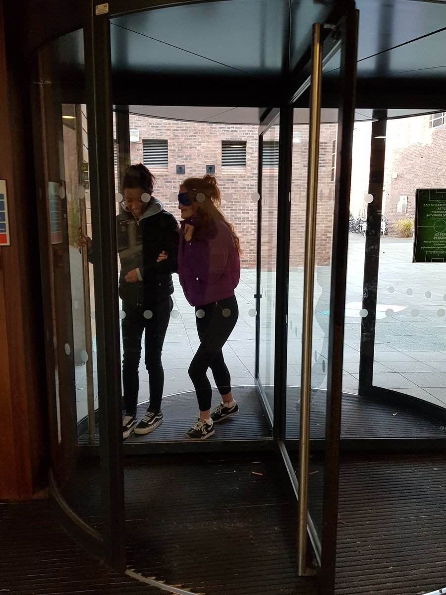 Hamraider's tweet image. A slightly different approach to dealing with a revolving door #2OT501 #sightedguide #VIAwareness