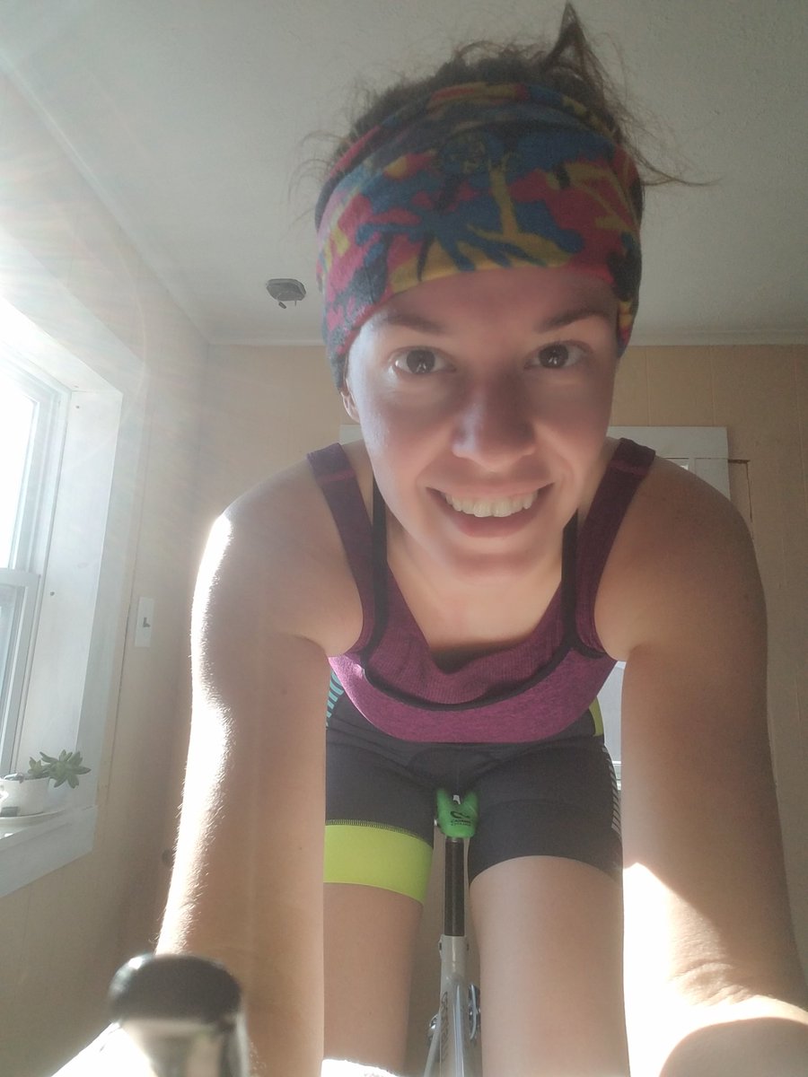 limitlesslady's tweet image. Riding 35+ miles on this beautiful but cold day. As my hair may indicate, this workout was a rugged one. Getting closer to my all-time FTP. #cycling #trainerride #trainerhell #paincave #triathlete #triathlon #triathlontraining #swimbikerun #teamzoot