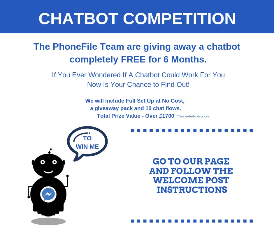 Jade_Projects's tweet image. Hi everyone,
Another great competition, this time to win a chatbot for facebook. If you think a 24/7 virtual facebook fan page assistant might be useful, head over to enter now and follow the welcome post details:
bit.ly/ChatbotComp
#chatbots #Competition #giveaway