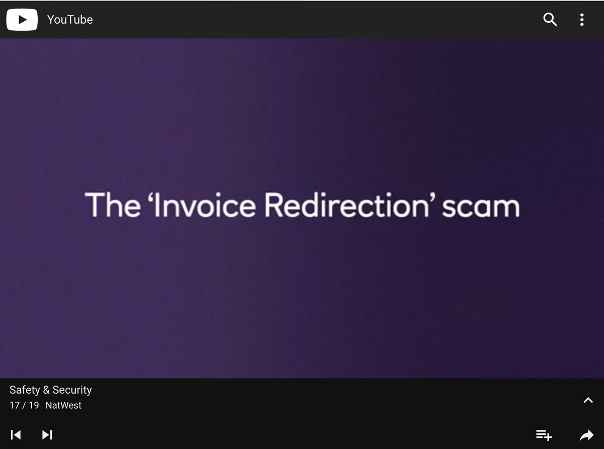 Invoice Redirection (‘supplier scam’) is massively on the rise. Make sure you always check if a supplier has changed bank details. Each time, every time. youtu.be/HsorbnMlvjg?li… <a href="/emilia_cybulska/">Emilia</a> <a href="/NatWestBusiness/">NatWest Business</a> <a href="/susanamul/">Susan Mulholland</a>  (link for video)