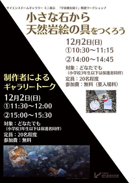 また展示最終日の12月2日にワークショップとギャラリートークも開催していただくことになりました！ぜひお越しください。よろしくお願いいたします。www2.chiba-muse.or.jp/www/SCIENCE/co…