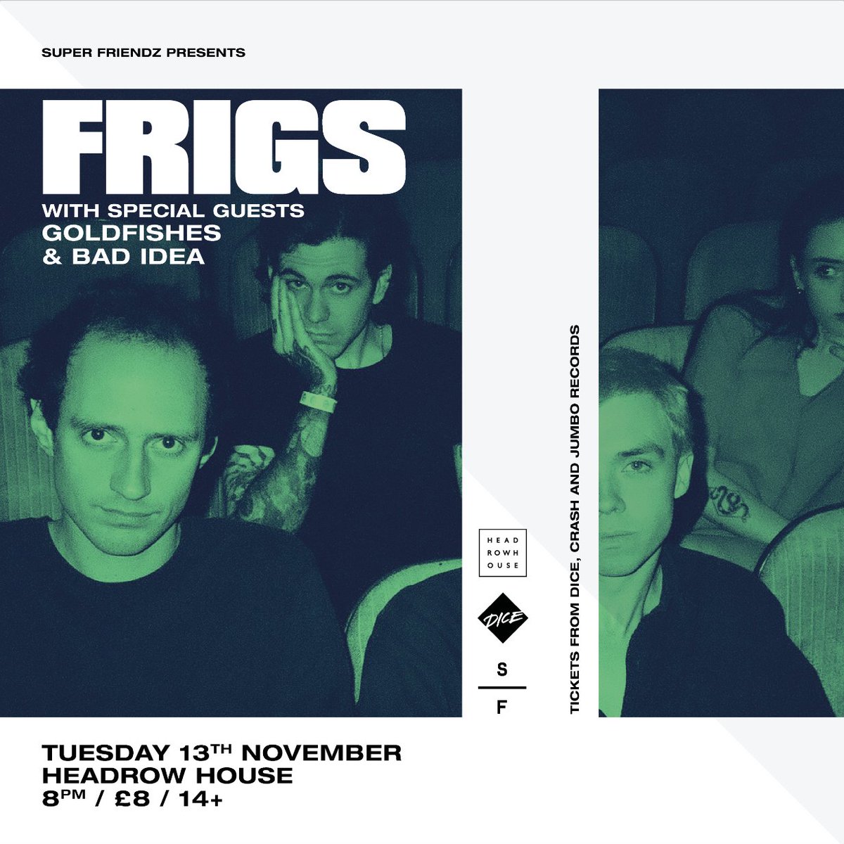 Tomorrow at <a href="/headrowhouse/">Headrow House</a> it's <a href="/FRIGSband/">FRIGS</a> with Bad Idea and Goldfishes! For fans of Sonic Youth, Parquet Courts, Suicide.