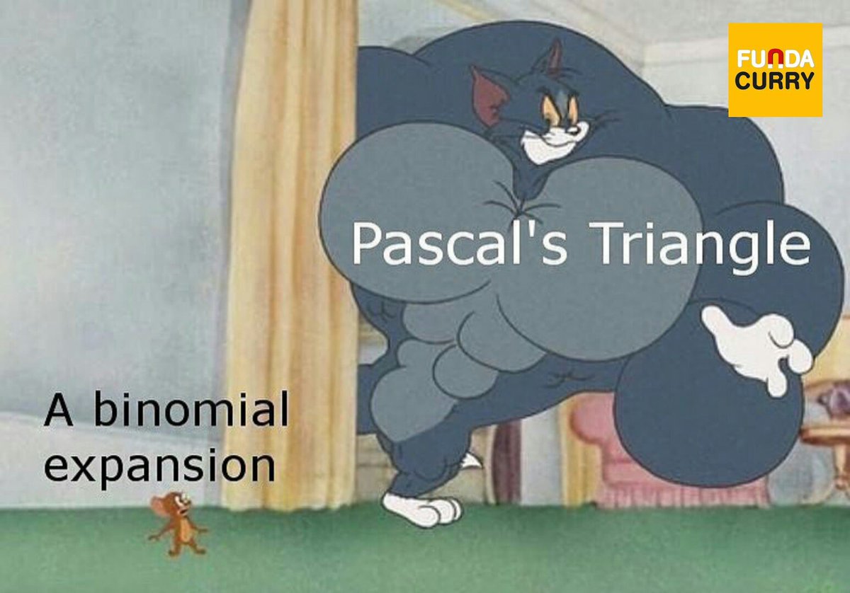 FundaCurry's tweet image. Pascal's triangle to the rescue😂
#FundaCurry #pascalstriangle #binomialexpansion #memes #sciencememes #mathematics #wtfisthis #science #fun #funfact #education #intelligenceissexy #didyouknow #comment #share #knowledge #unknowntoknown #unknownoftheknown