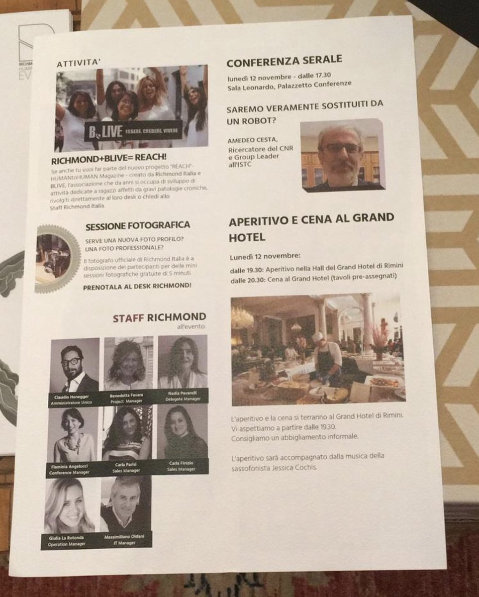 Oggi a Rimini Amedeo Cesta <a href="/cesta_rome/">Amedeo Cesta</a> è tra i relatori della Conferenza IT DIRECTORS organizzata da <a href="/RichmondItalia/">Richmond Italia</a>  "SAREMO VERAMENTE SOSTITUITI DA UN ROBOT?" richmonditalia.it/conferenze-it/ <a href="/cnr_istc/">ISTC_CNR</a> <a href="/StampaCnr/">Stampa Cnr</a> <a href="/AI_x_IA/">AIxIA</a>