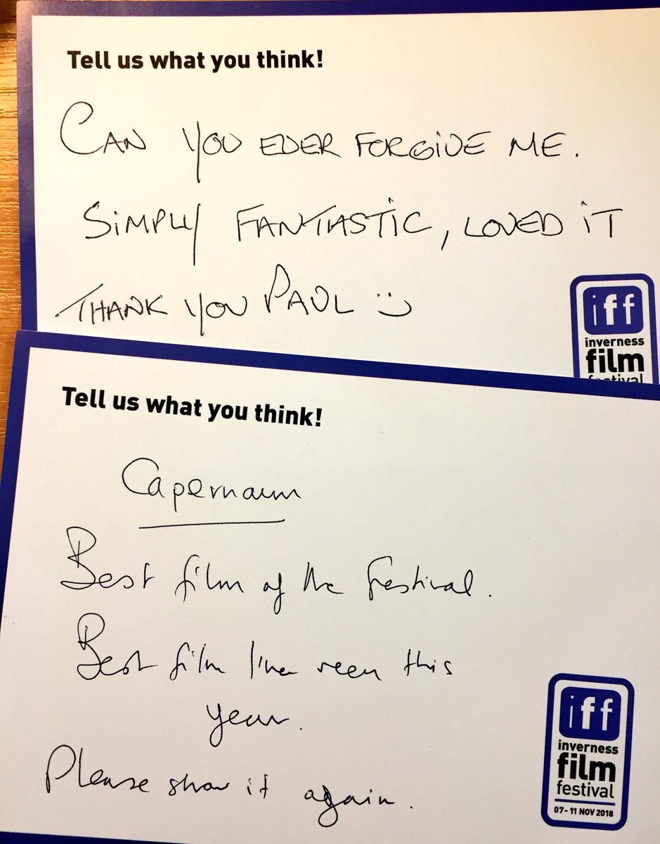 InvFilmFest's tweet image. A huge thank you to everyone who came along to this year’s #InvernessFilmFestival. Here are some more lovely comments from our audience...we’ll announce the 2018 Audience Award soon so #StayTuned 👀