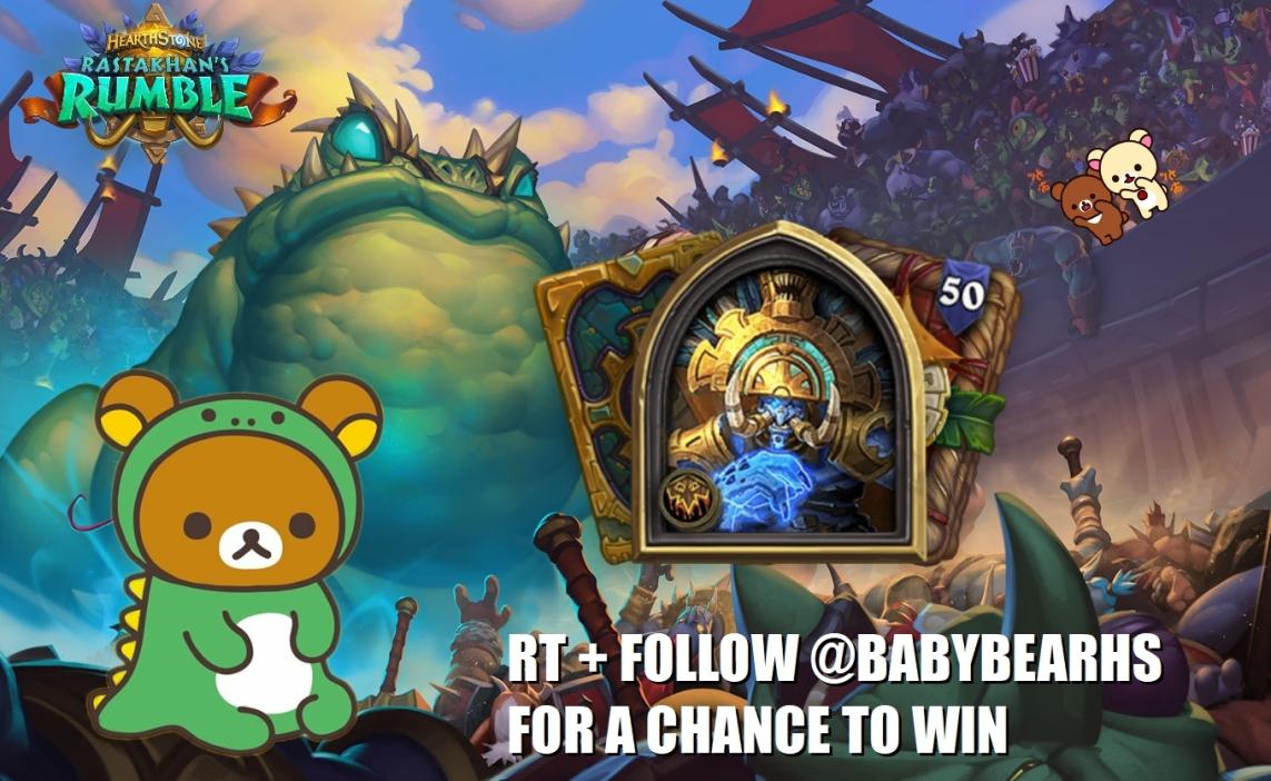 BabyBearHS's tweet image. 🎁GIVEAWAY TIME!! 🎁

RT + FOLLOW @BabyBearHS for a chance to win the Rastakhan's Rumble pre-purchase bundle containing:

-50 Rastakhan's Rumble packs
-Ready to Rumble card back
-the new Shaman Hero: King Rastakhan

🔥Winner will be picked randomly on November 27🔥