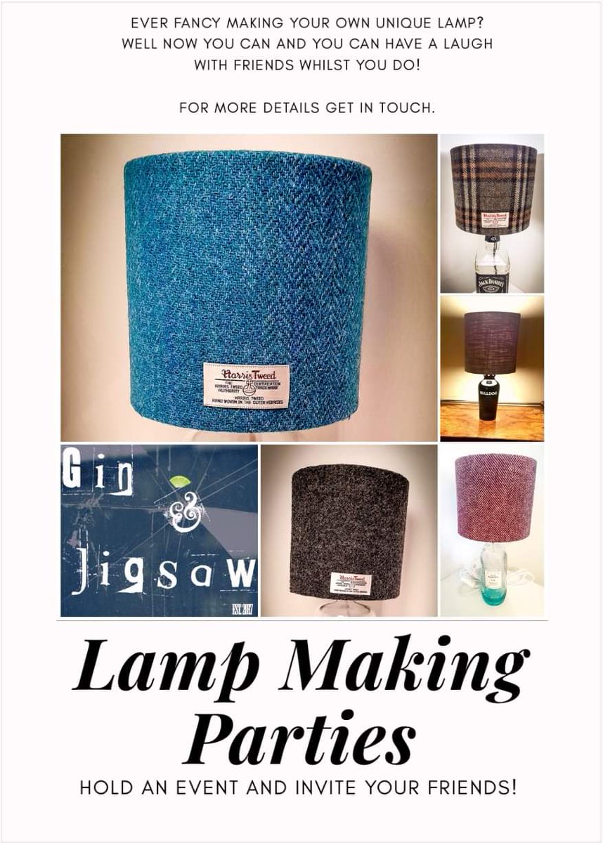 LAMP AND LAMPSHADE MAKING PARTY 

For more details just send me a PM or get in touch at info@ginandjigsaw.co.uk 

#girlsnight #boysnight #funwithfriends #handmade #lamp #lamps #lampshades #crafting #craftparty #havingfun
