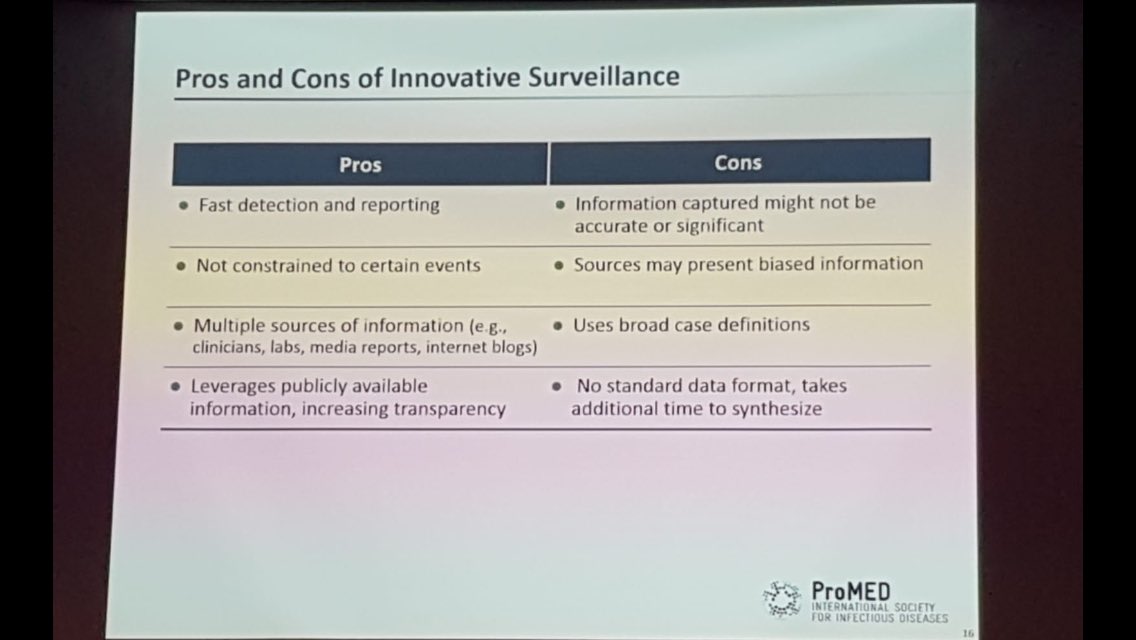 maxeyre3's tweet photo. Learning more about how @ProMED_mail works today from Dr Leo Liu - how Epicore is used to confirm reports, how fast this can happen, +/- of this approach to surveillance, issue of restricted press in areas with high risk of emerging infections #IMED2018 @ISID_org https://t.co/GVNM5bj5w8