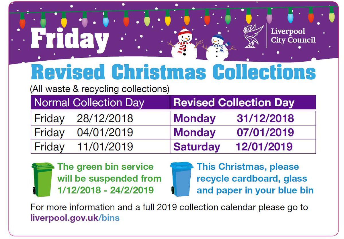 Liverpool City Council Stayhome On Twitter Festive Changes To The Bin Collection Service Are In Effect Now Find Out Your Revised Collection Date Https T Co Jmlgnttghj Https T Co 4l5febhdy7