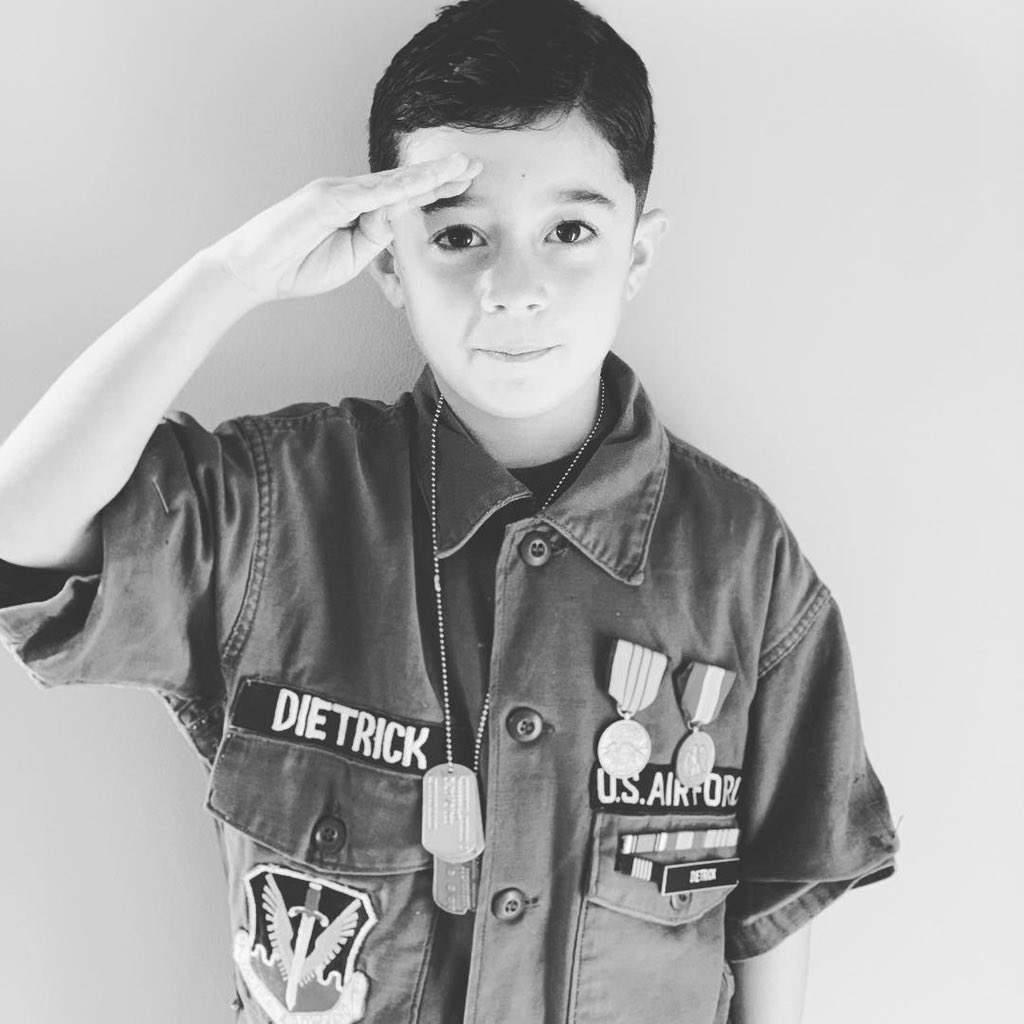 BERF4023's tweet photo. God Bless our Veterans who served this beautiful country we call home. Miles is wearing his Poppies uniform and his JerBears dogtags to school today to represent our Vets. #GodBlessOurMilitary #GodBlessOurVets https://t.co/898YFUWXWm