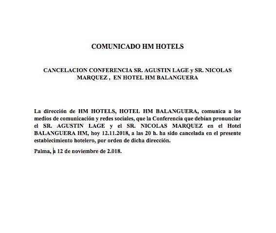 COMUNICADO OFICIAL <a href="/HMhotels/">HM hotels</a>