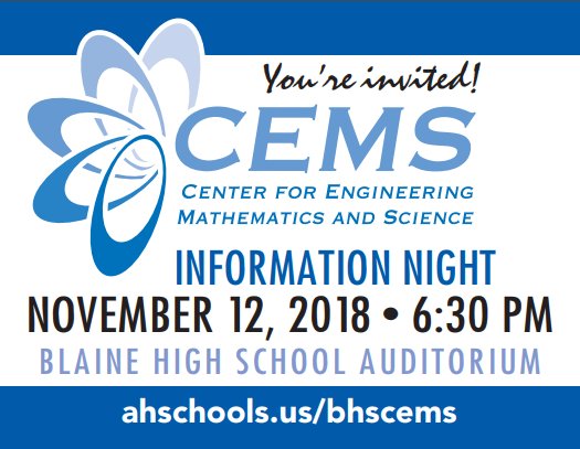 CEMS Information Night is tonight!  Come and check out the Center for Engineering, Mathematics, and Science.