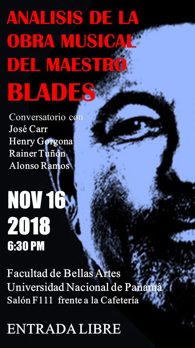 El Escritor y Poeta  José Carr junto al canta-autor  Henry Gorgona, el periodista Rainer Tuñón y el sociólogo cultural Alonso Ramos, desmenuzan lo literario y musical de Blades en un conversatorio ameno lleno de anécdotas. Ahora es el turno de los Universitarios.