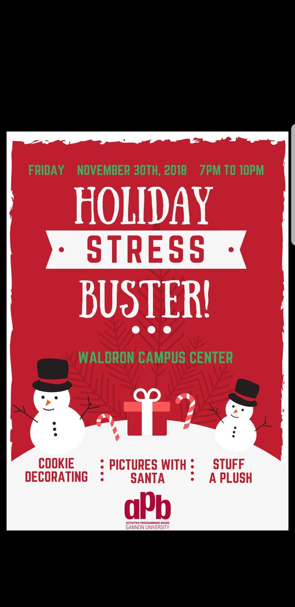 APBGU's tweet photo. Heads up GANNON students!! We have a lot coming up for this weekend. 

LIGHT UP AJ's WAY - Nov. 30th @ 6:30pm
STRESS BUSTER- Nov.30th in waldron
NYC trip- DEC 1st
CAVS game also DEC 1st

Tickets for NYC &amp; CAVS @gannontickets.com https://t.co/Oaqxl2Rtgs