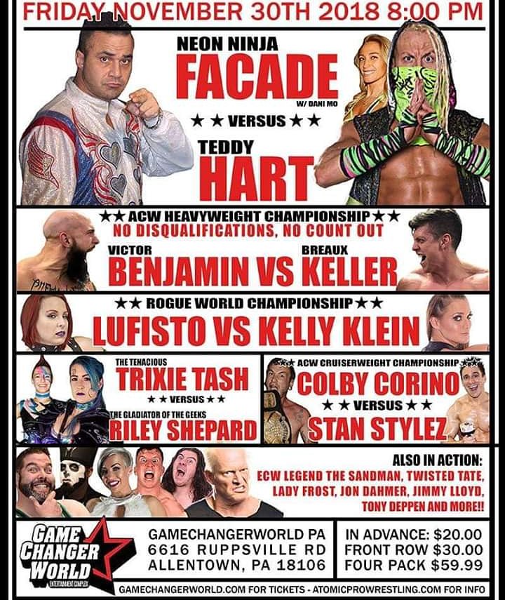 1FACADE's tweet image. The #NeonNinja vs @TeddyHartIsBACK Round 3!
#ACW at @GCWPA Friday!
#NeonBlondes 
#goNINJAgo 💪🏻🙏🏻💚