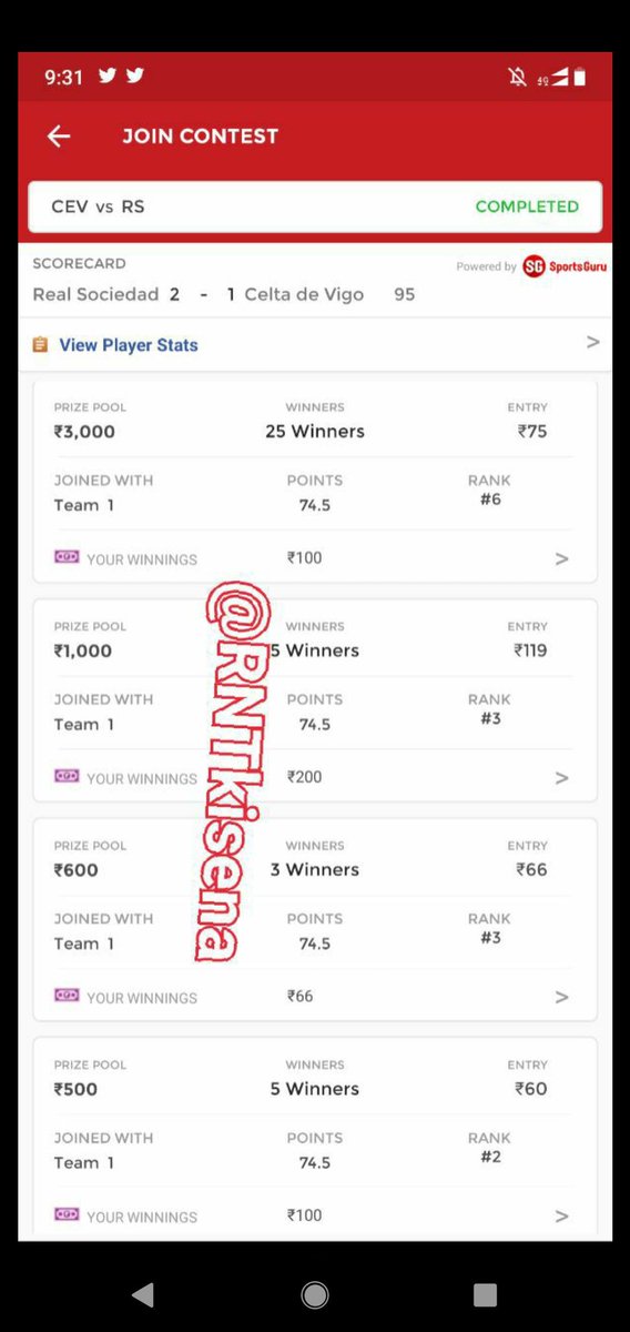 RNTkisena's tweet photo. #LaLiga 
Yesterday played only one match 😎😎 won all leauges 😁
#dream11
#Dream11Tips #UCL #ChampionsLeague #RMROM #VALJUV https://t.co/KMGEzEqk5r