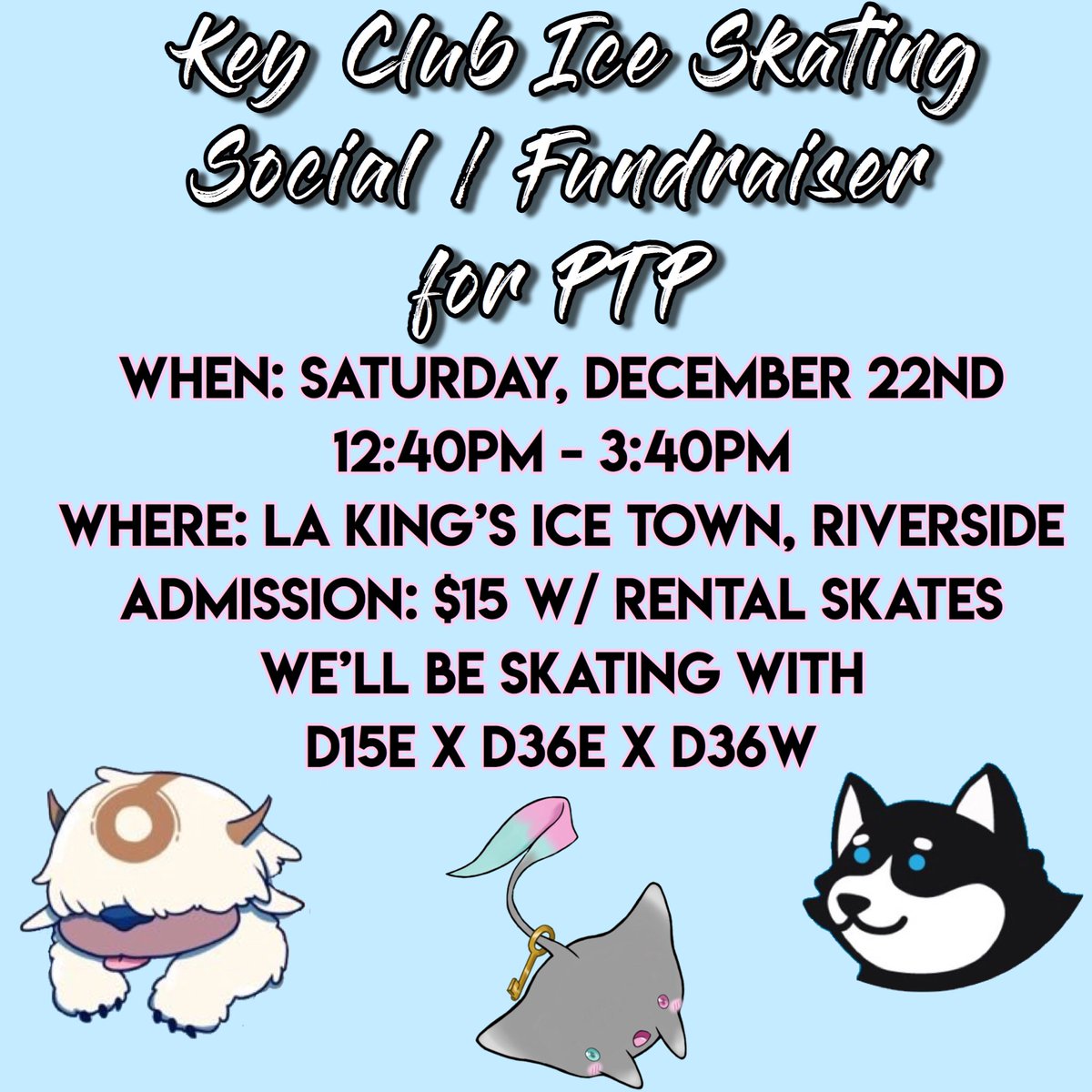 Division15East's tweet photo. Hey Mantarays 🌟Come attend the ice skating social / fundraiser for PTP on December 22nd! We will be skating along with D36E and D36W! So don’t miss out on this bonding opportunity with your fellow key clubbers while serving the community! ❄️ https://t.co/vGq0WV7tiW