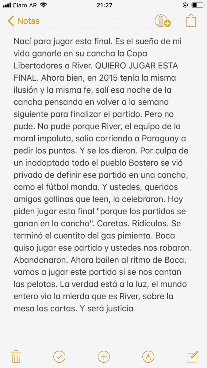 “Ahora bailen al ritmo de Boca” aplausos al que escribió esto.