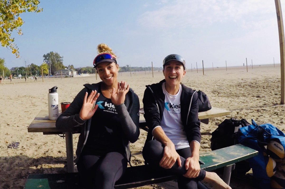 kleanathlete's tweet photo. “If you’re not laughing, you’re not living.” 💪🏻😂🏐 
➡️ Sponsored athletes @BrandieWilks and @HeatherBansley dropping some real #mondaymotivation 🙌🏻! It’s all smiles for this pair on day 1 back to training for the 2019 season ranked #1 in the world! #kleanathlete #trainklean https://t.co/m0LRLPhBFp