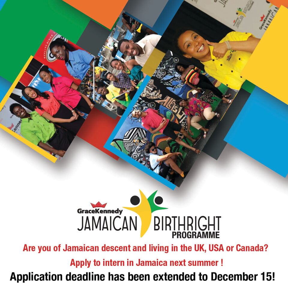 SuzeGuillaume's tweet photo. Every year @GraceKennedyGrp has a #BIRTHRIGHTprogram which is a great initiative to engage the youths of the diaspora to participate in a great summer internship programme in #Jamaica.
The deadline to apply is DECEMBER 15, 2018. Click below for details.
https://t.co/N9sI0kubDy https://t.co/iCseYVZ55d
