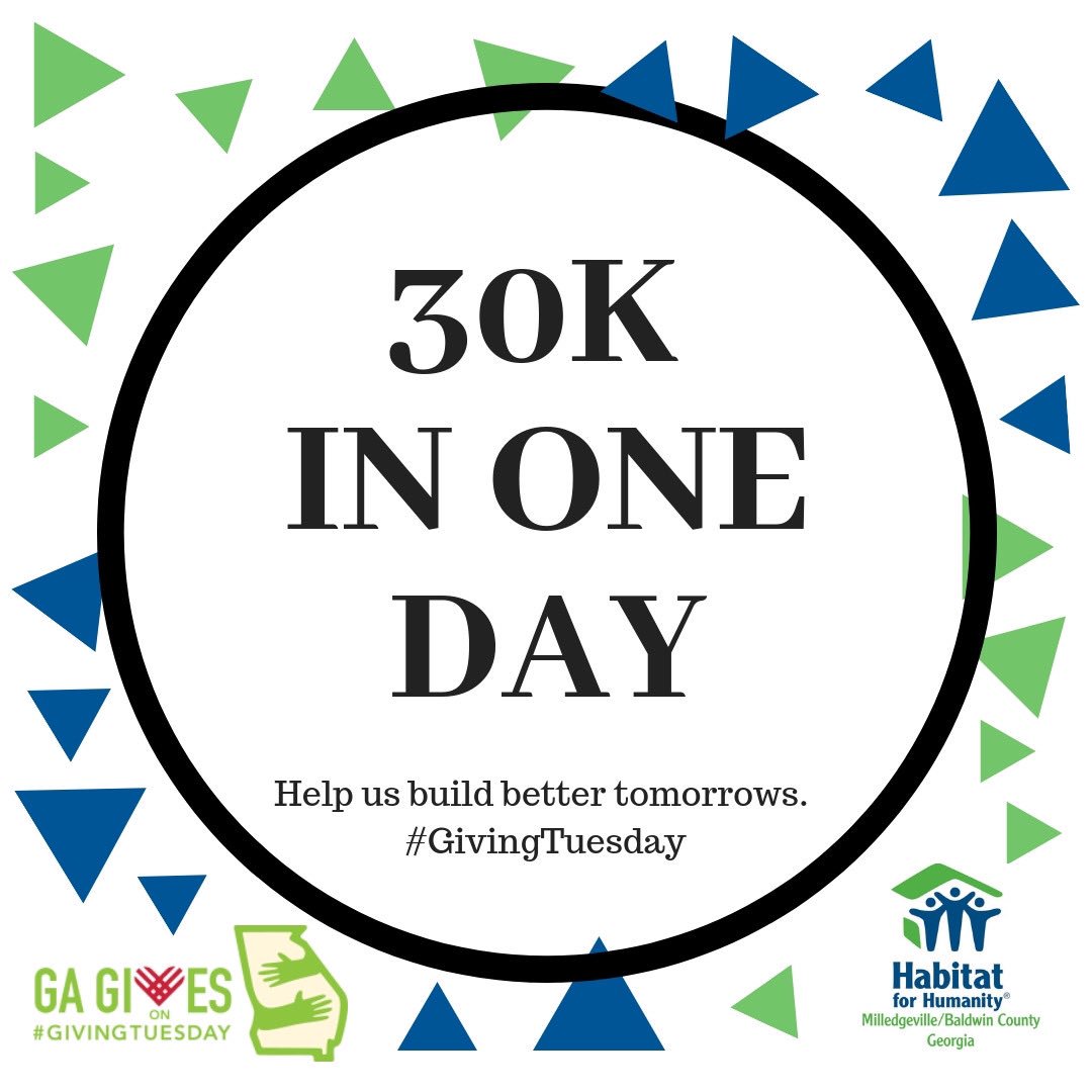 HabitatMBC's tweet photo. 30K in one day! We are expectant for Georgia Gives Day. Our goal is to raise $30,000 within 24 hours so that we can help better the community of Milledgeville and provide low income families with safe and affordable housing. https://t.co/2xe07iPl17 https://t.co/JiTUOcwBoG