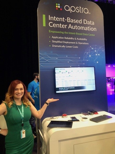 ApstraInc's tweet photo. @_vCarly of @ApstraInc gearing up for a great #AWSreInvent. Come by Booth 2803 to engage with Amazon Alexa for a complete Intent-Based Data Center #Automation experience! #Apstra #Cloud https://t.co/GaPbEuZ1TW