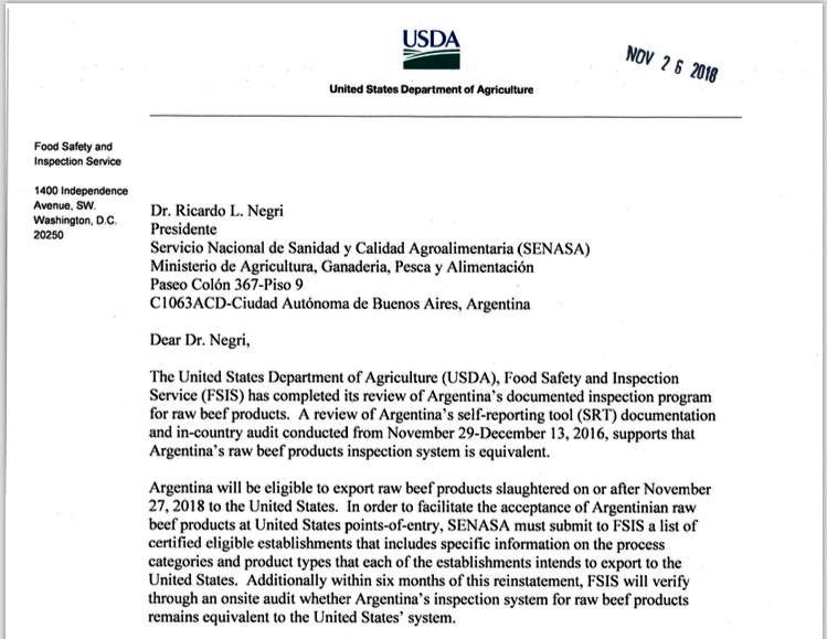 #OrgulloArgentino #OrgulloSenasa Después de 17 años, volvimos a abrir el mercado de los #EstadosUnidos para exportar carne bovina y es una muestra de calidad para el resto del mundo. Se trata de un ejemplo de perseverancia en la negociación. #TrabajoEnEquipo