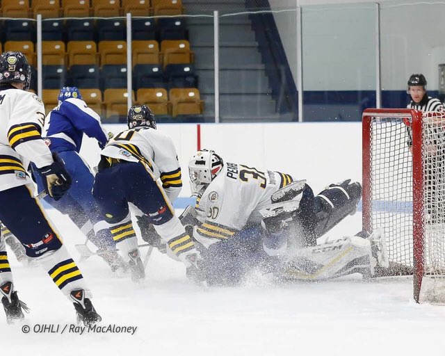 @WhitbyFuryJrA goaltender @lukepearson30 not only stops pucks, but he also has to stop the odd player as well. @OJHLOfficial #leagueofchoice #followthephotogs #hockeygoalie #hockeyphotographer #canon5diii