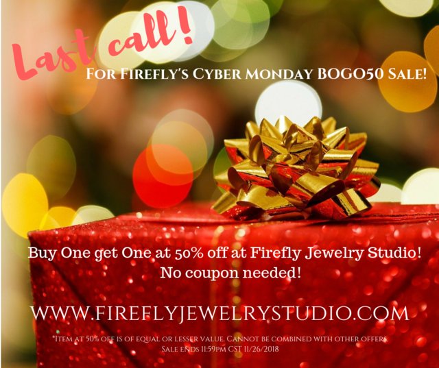 FireflyJwlryStu's tweet photo. LAST CALL for #CyberMonday! 🕖 Either #BOGO 50% off, or use code WeekendOfThanks to receive 15% off on anything! 📱💻 https://t.co/HaMjoT5Q5B https://t.co/Scds6veB2f