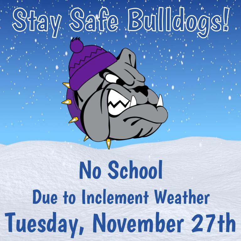 Due to road conditions throughout the district, there will be no school tomorrow, November 27th.  #TeamUpKSD #snowdaycontinues