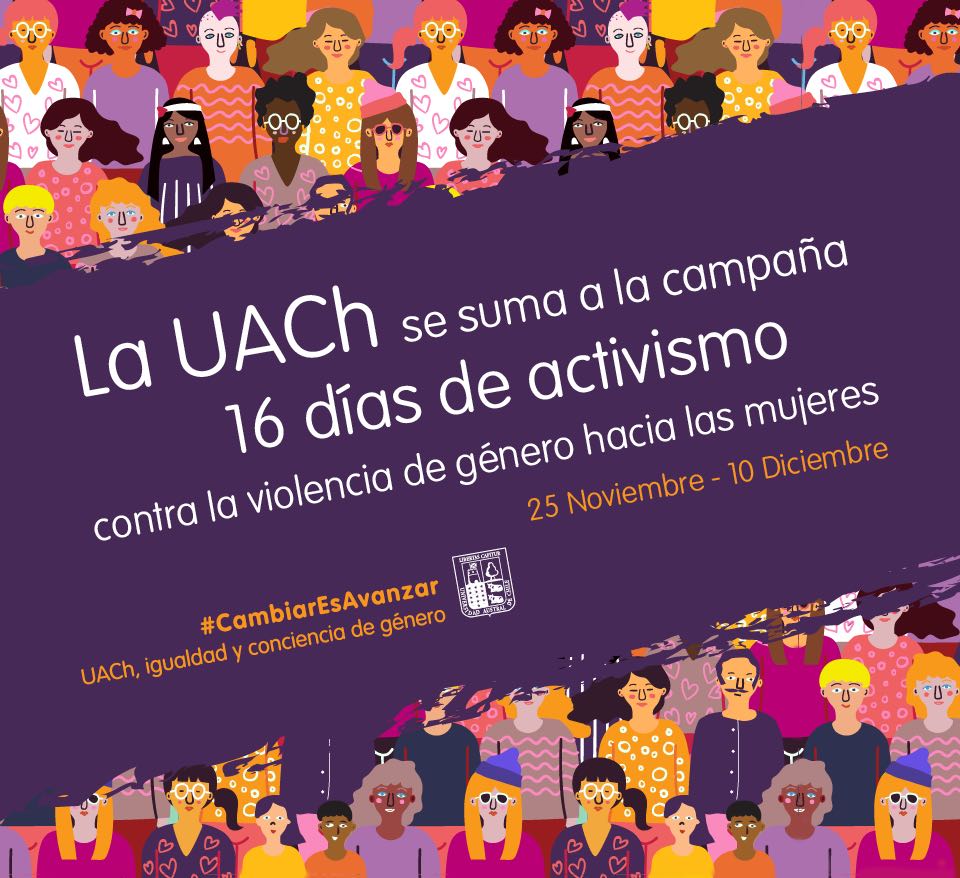La UACh se suma a esta campaña internacional, impulsada por el Centro para el Liderazgo Global de las Mujeres, que busca terminar con la violencia hacia las mujeres y niñas del mundo.¡Pongamos fin a la violencia de género #CambiarEsAvanzar
Más info 👇 noticias.uach.cl/principal.php?…