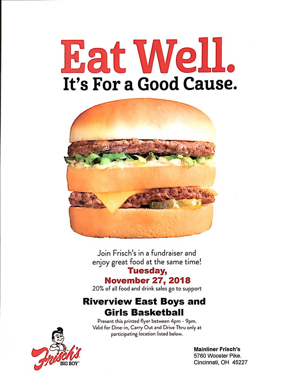 RiverviewHawks's tweet photo. #riverviewhawks RT @REA_Hawks: Join us today between 4-9 PM at the Frisch’s Mainliner location (5760 Wooster Pike). Show this form to the cashier and help Riverview East hoops earn a portion of the sale! #FlyTogether https://t.co/G5leU5MB4M