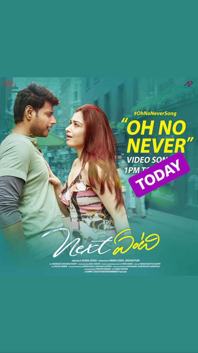 kunalkohli's tweet photo. #NextEnti #ohnonever #song to be out today at #1pm
@tamannaahspeaks @sundeepkishan
@pnavdeep26
Music by @leon_james
Produced by #RainaJoshii & @PuriAkshai
@sachiinjoshi
#NextEntiTeaser
#dec7 Release https://t.co/qkgM7iojHP