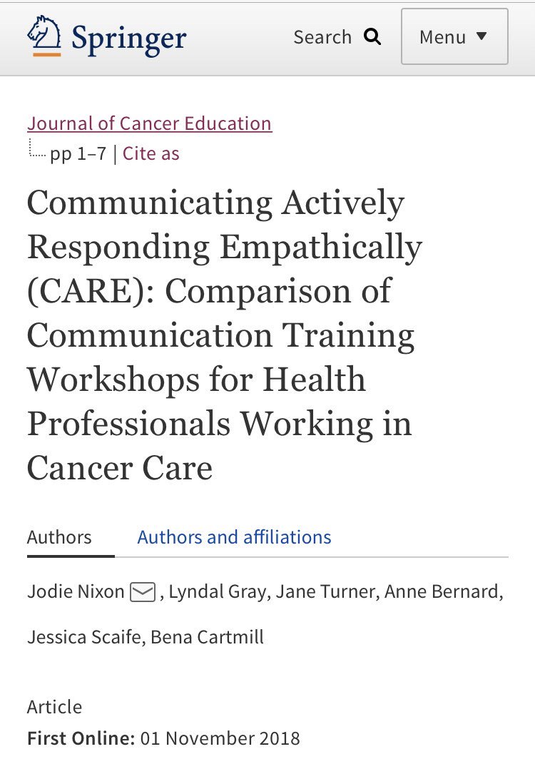 lyndalgee's tweet photo. CARE: Comparison of Communication Training Workshops for Health Professionals Working in Cancer Care. Proud to see the evidence in print! @jlnixon1 @ Prof Jane Turner @BenaCartmill @pahospital @MetSthHealth 
https://t.co/uE24iZhAmR https://t.co/zvChblXne0
