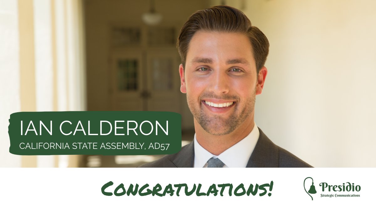 PresidioHQ's tweet image. Our #FirstClient, #CA State Assembly Majority Leader @IanCalderon, received 65% of the vote on Election Day. Congratulations! #AllPoliticsIsLocal #FieldWins #SoutheastLA #Whittier #Norwalk #CAleg @IanAD57 #LaPuente, #SantaFeSprings, #SEM #SouthElMonte #LaHabraHeights #LaMirada