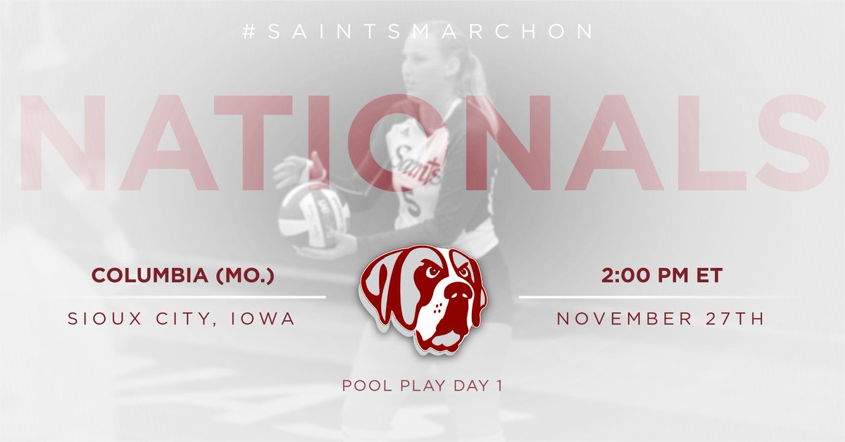 MATCH DAY!

The Saints compete in Sioux City, Iowa on the opening day of the NAIA National Championships! AQ begins pool play against #3 Columbia at 2:00 p.m. ET (1:00 p.m. CST).

#SaintsMarchOn