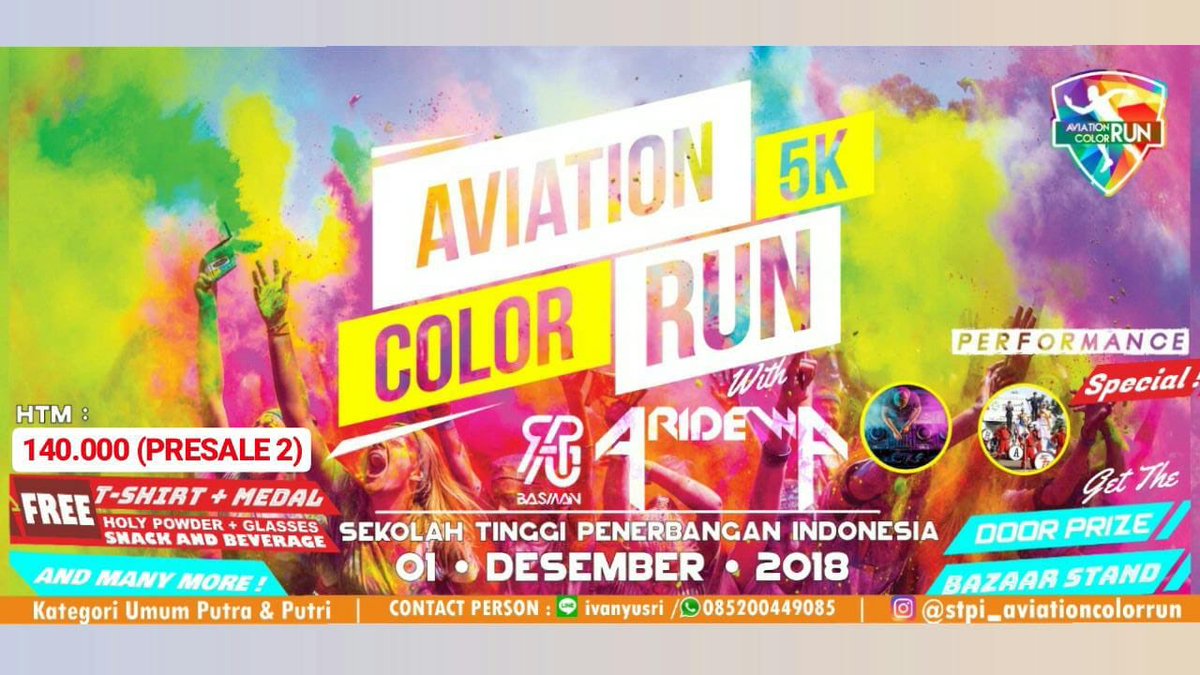 434jupiter's tweet photo. Savor the Run , Acquire your victory 
Lapangan Perwira Angkasa STPI Curug, Sabtu 1 Des 2018 pukul 06:00 WIB . Mari kita lari 5 K keliling kampus dengan bubuk warna di @CurugSTPI @BPSDMP151 @BudiKaryaS @kemenhub151 https://t.co/2ELJheUzhB