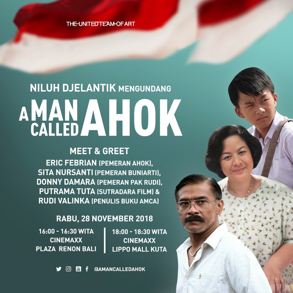 BALI !!!! Nyahut dong  😀 spesial 3 hari berturut turut team  #AManCalledAhok akan mengunjungi kalian (lokasi lihat poster dibawah ini) sebagai bentuk penghargaan atas selalu ramainya penonton di sana...
