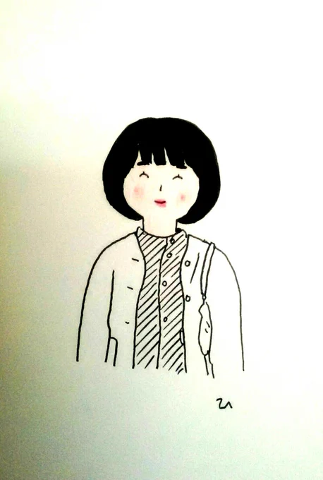 終わり小巻展の見所⑦ タイミングが合えば初々しいひうち棚初チャレンジの似顔を描いて貰える。今のところ3人描きました。15分くらいで500円。 